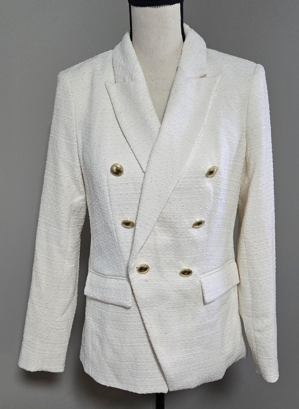 Nine West New Boucle Cream Double Breasted Womens Blazer XS